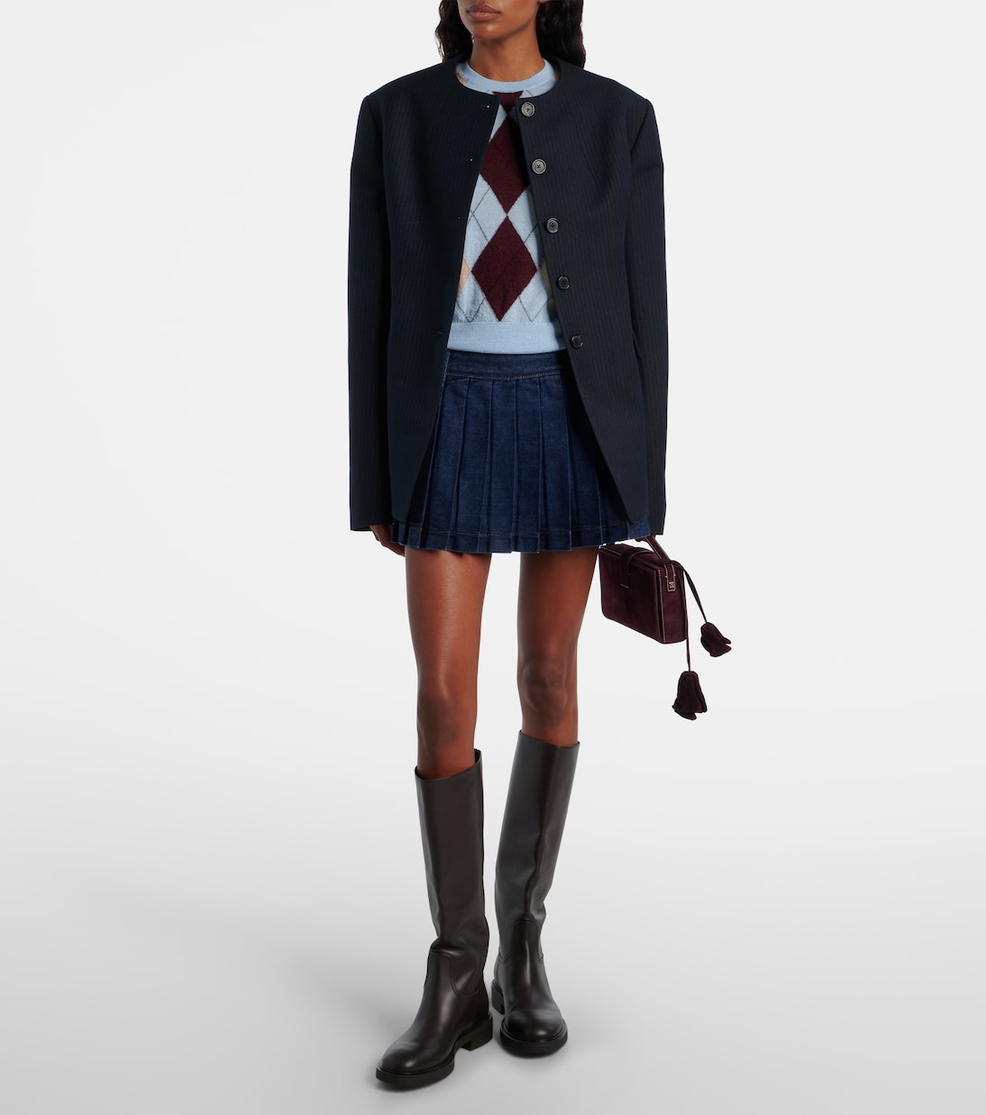 Pleated low-rise denim miniskirt  | 7 For All Mankind