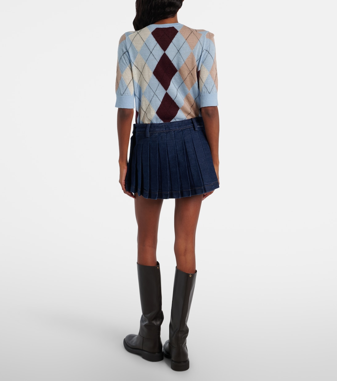 Pleated low-rise denim miniskirt  | 7 For All Mankind