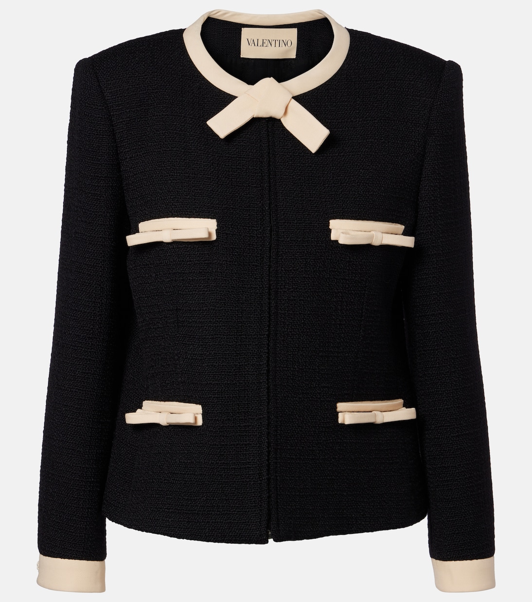 Bow-detail wool-blend tweed jacket | Valentino