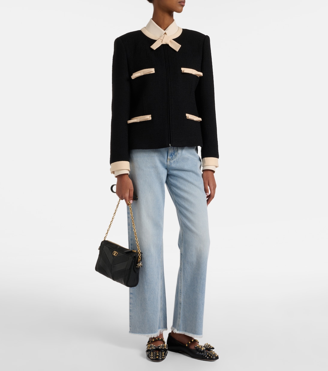 Bow-detail wool-blend tweed jacket | Valentino