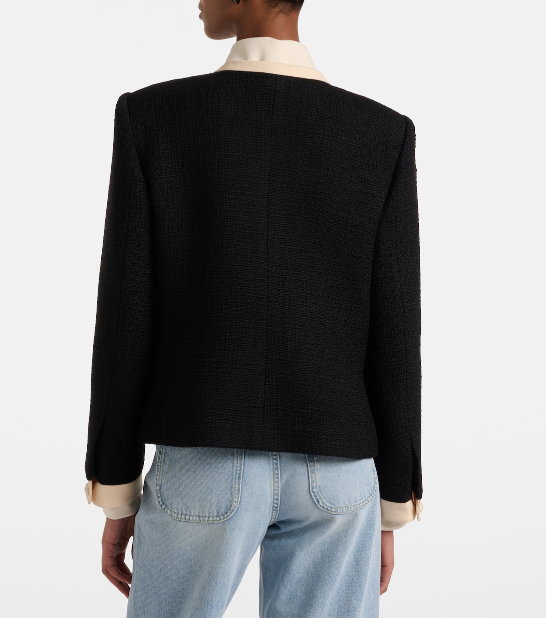 Bow-detail wool-blend tweed jacket | Valentino