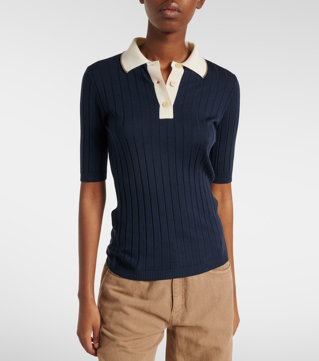 Embellished wool and cashmere polo sweater | Brunello Cucinelli