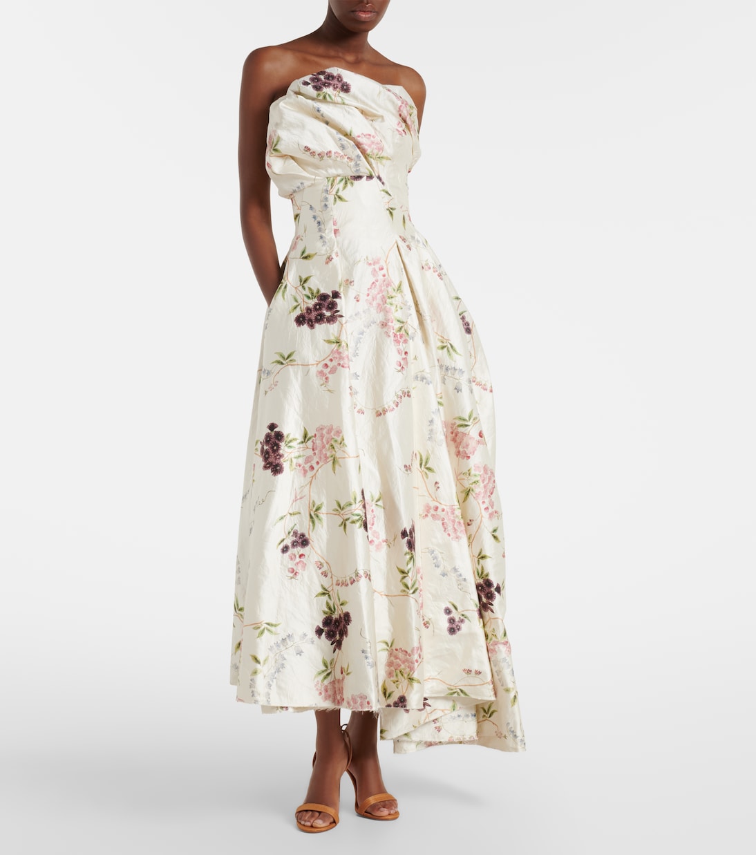 Draped floral satin cocktail dress | Erdem