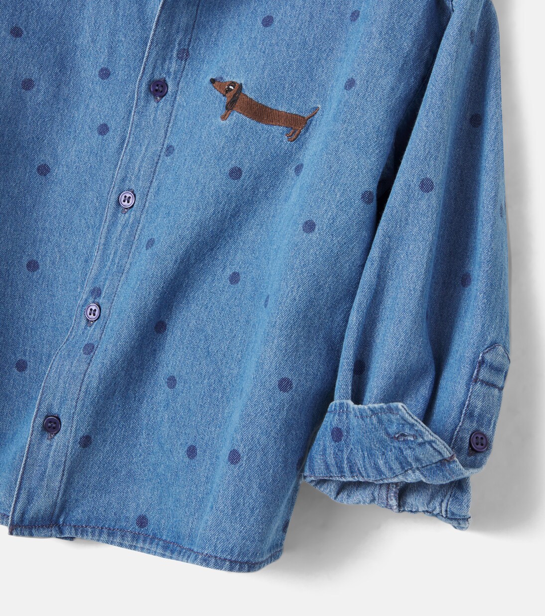 Embroidered polka-dot denim shirt | Mini Rodini