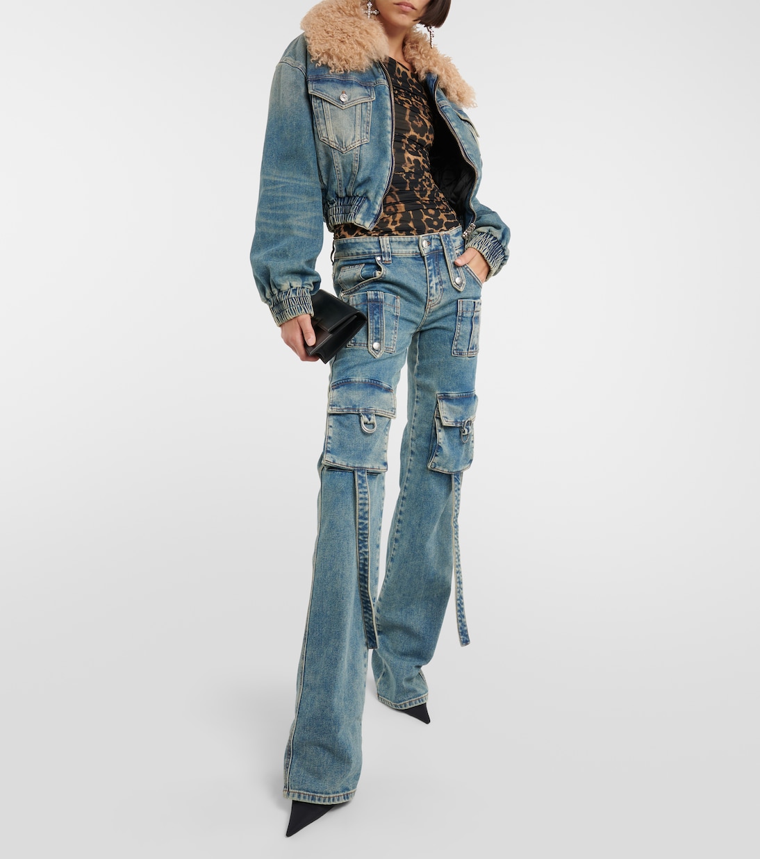 Low-Rise-Cargohose aus Denim | Blumarine