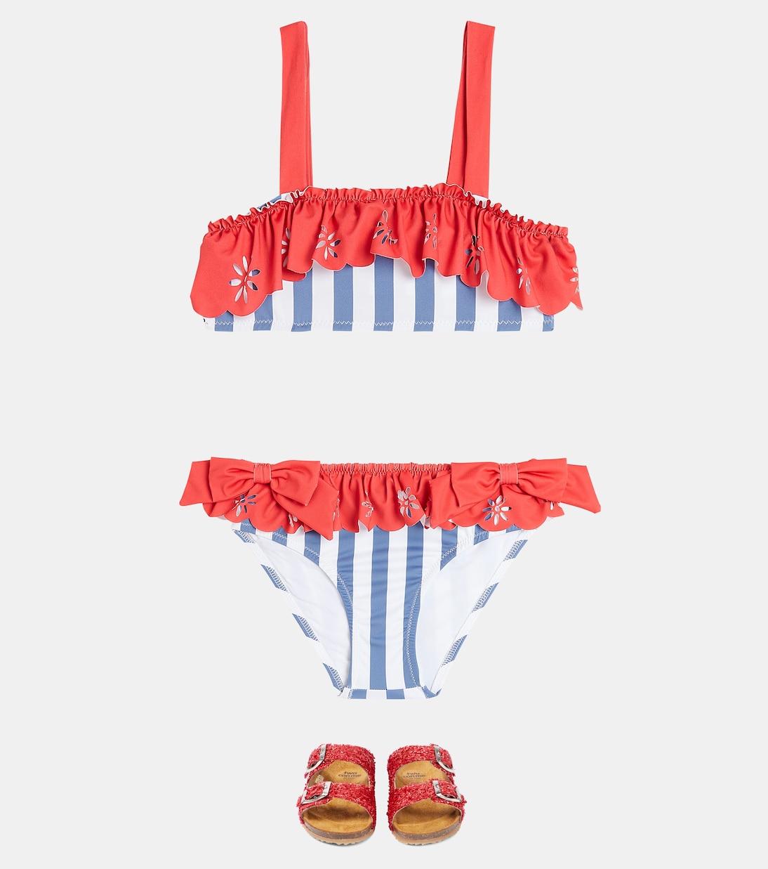 Striped ruffled bow-detail bikini | Patachou