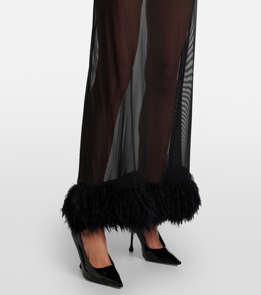 Maxikleid aus Mesh mit Zierfedern | Marine Serre