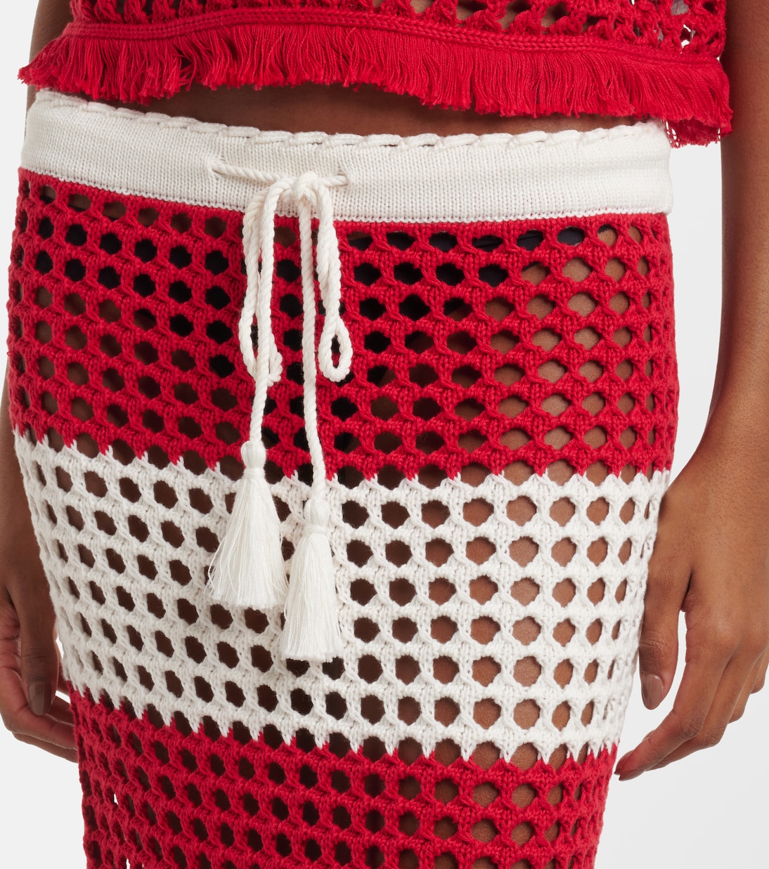 스트라이프 크로셰 코튼 맥시 스커트 | Farm Rio