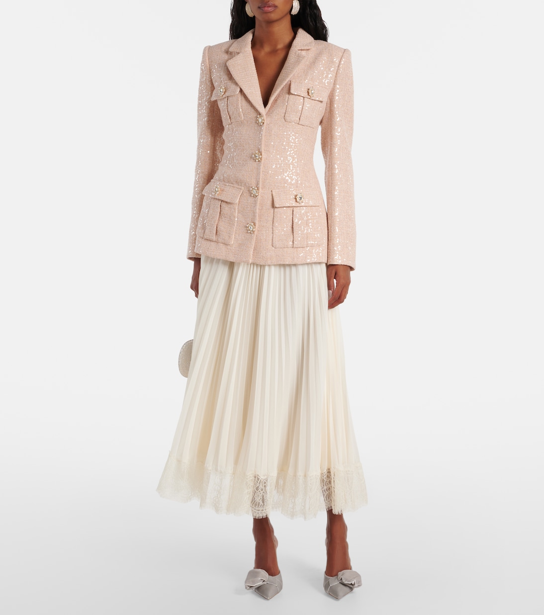 Midikleid aus Bouclé und Chiffon mit Pailletten | Self-Portrait