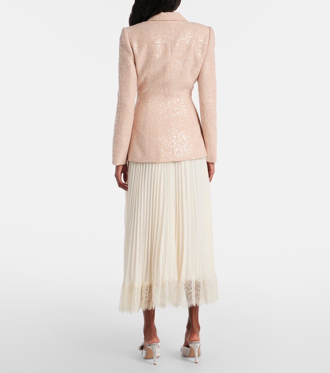 Midikleid aus Bouclé und Chiffon mit Pailletten | Self-Portrait