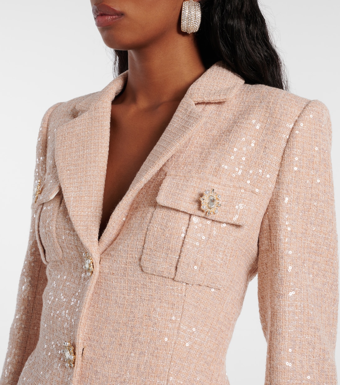 Midikleid aus Bouclé und Chiffon mit Pailletten | Self-Portrait