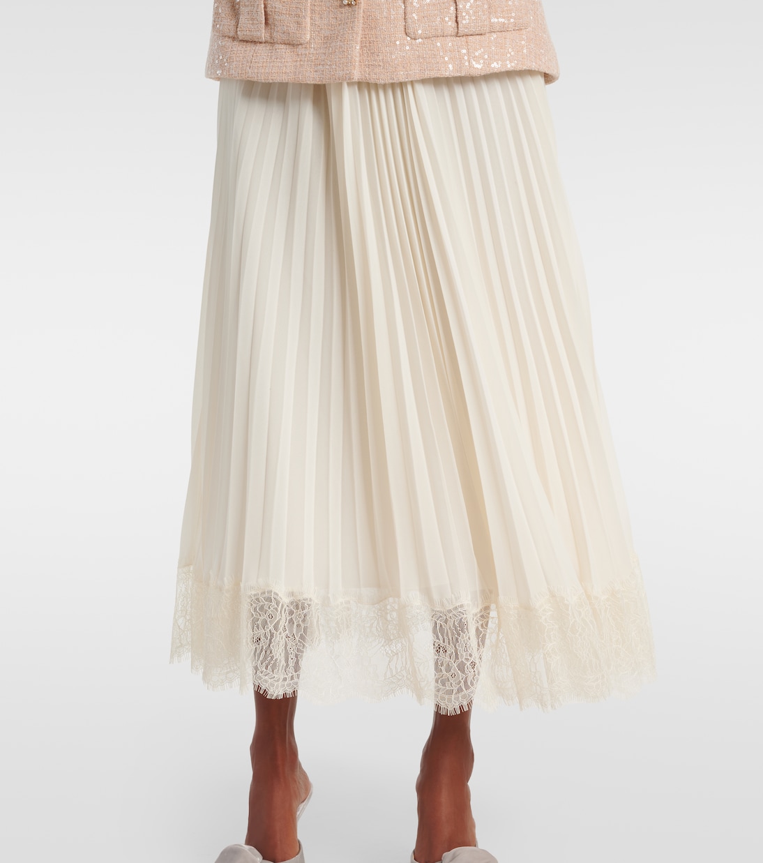 Midikleid aus Bouclé und Chiffon mit Pailletten | Self-Portrait