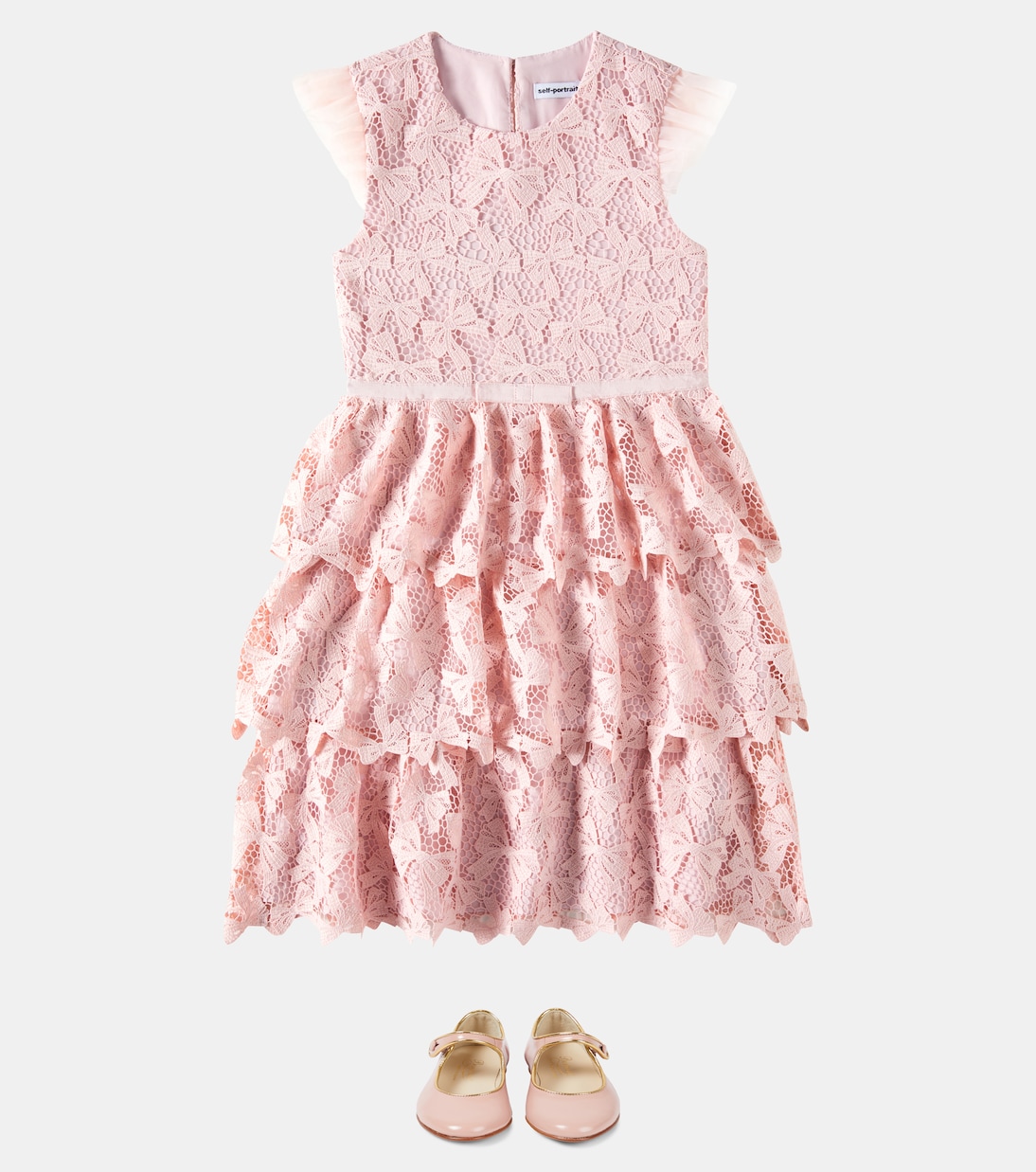 Abito in pizzo a balze con fiocco | Self-Portrait Kids