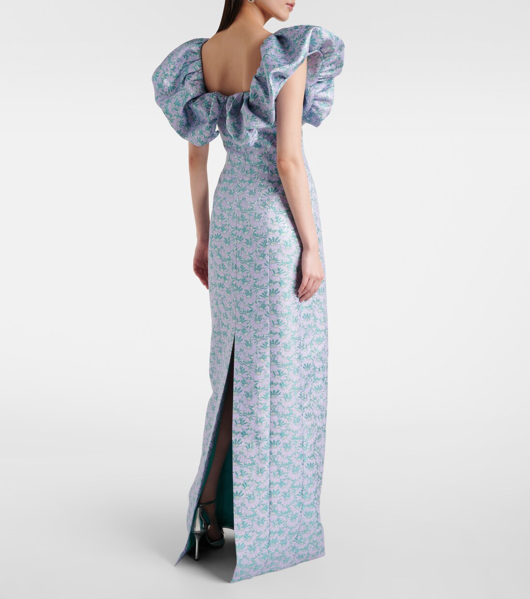 Robe longue Rowan en brocart à fleurs  | Markarian