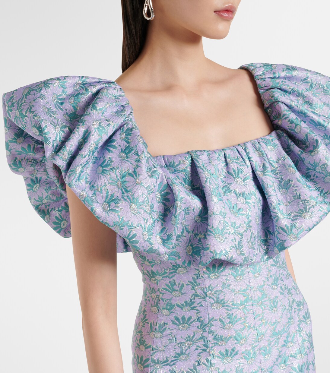 Robe longue Rowan en brocart à fleurs  | Markarian