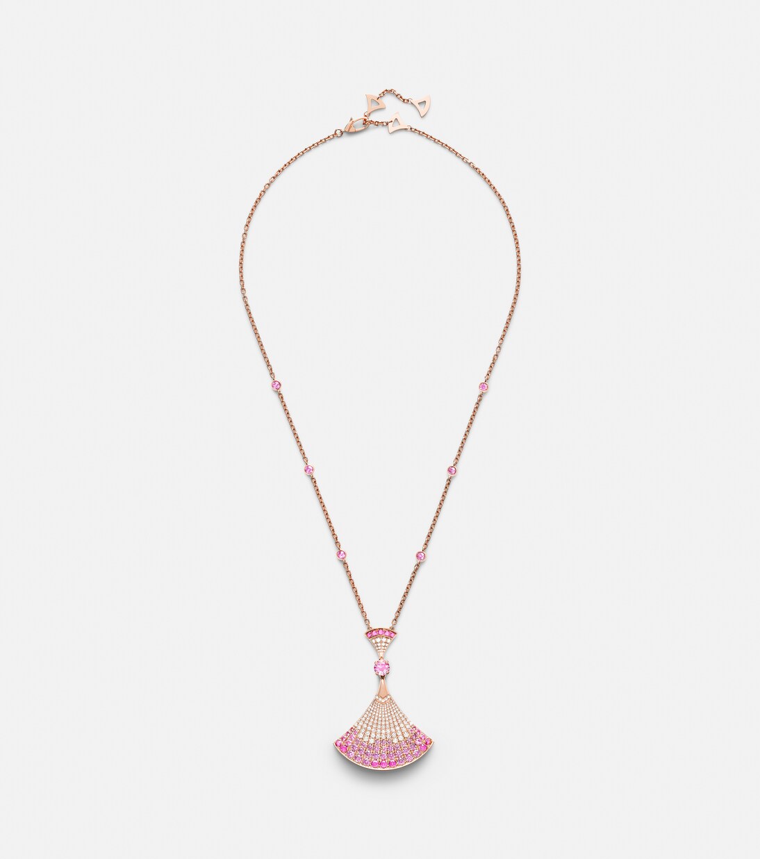 Divas' Dream 18kt rose gold pendant necklace with diamonds, sapphires, and rubies | Bvlgari