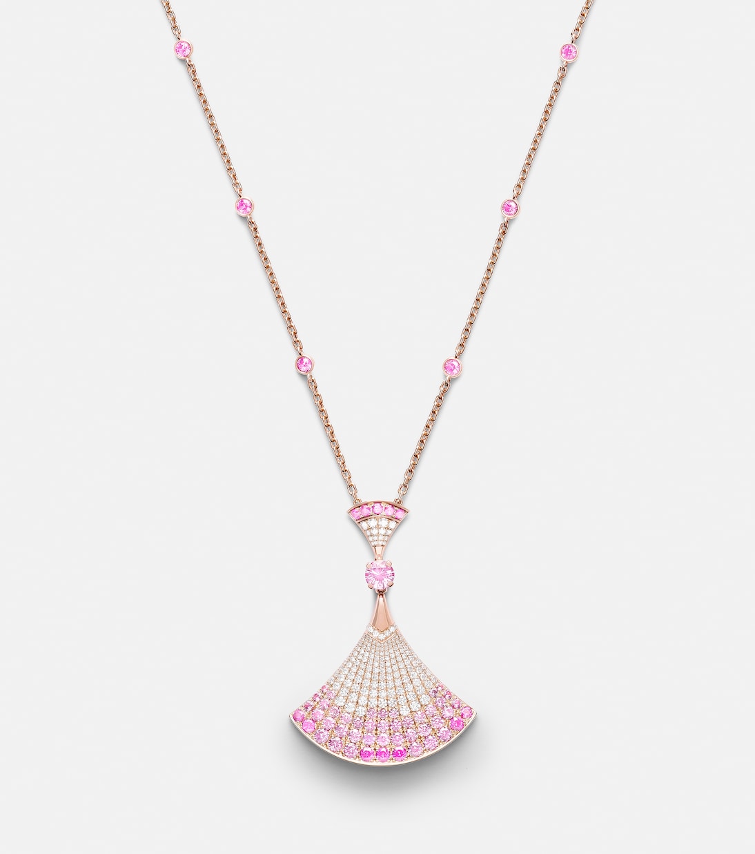 Divas' Dream 18kt rose gold pendant necklace with diamonds, sapphires, and rubies | Bvlgari