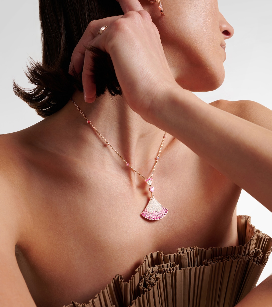 Divas' Dream 18kt rose gold pendant necklace with diamonds, sapphires, and rubies | Bvlgari