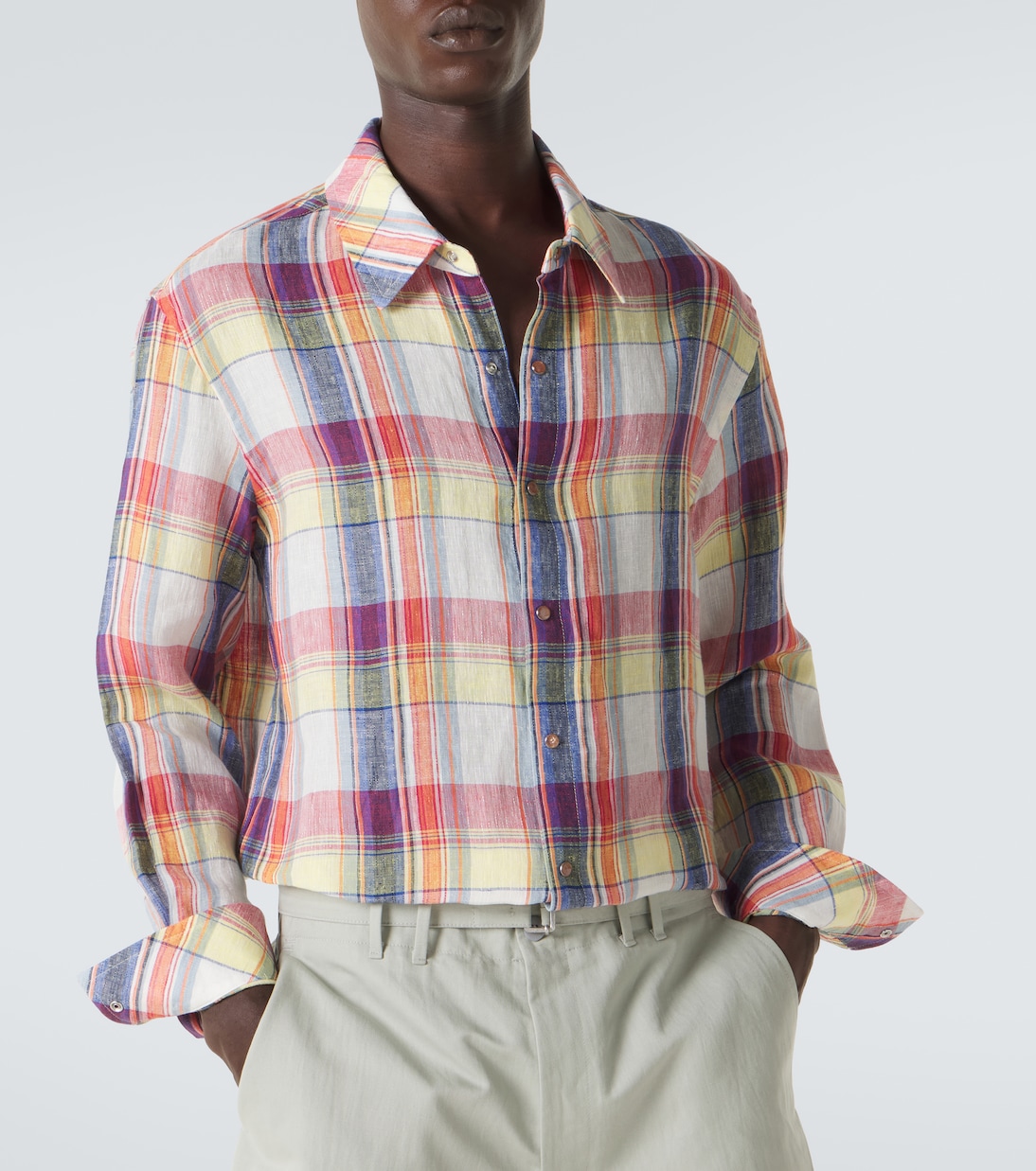 Camicia Daybreak in lino a quadri con pietra del sole | God's True Cashmere