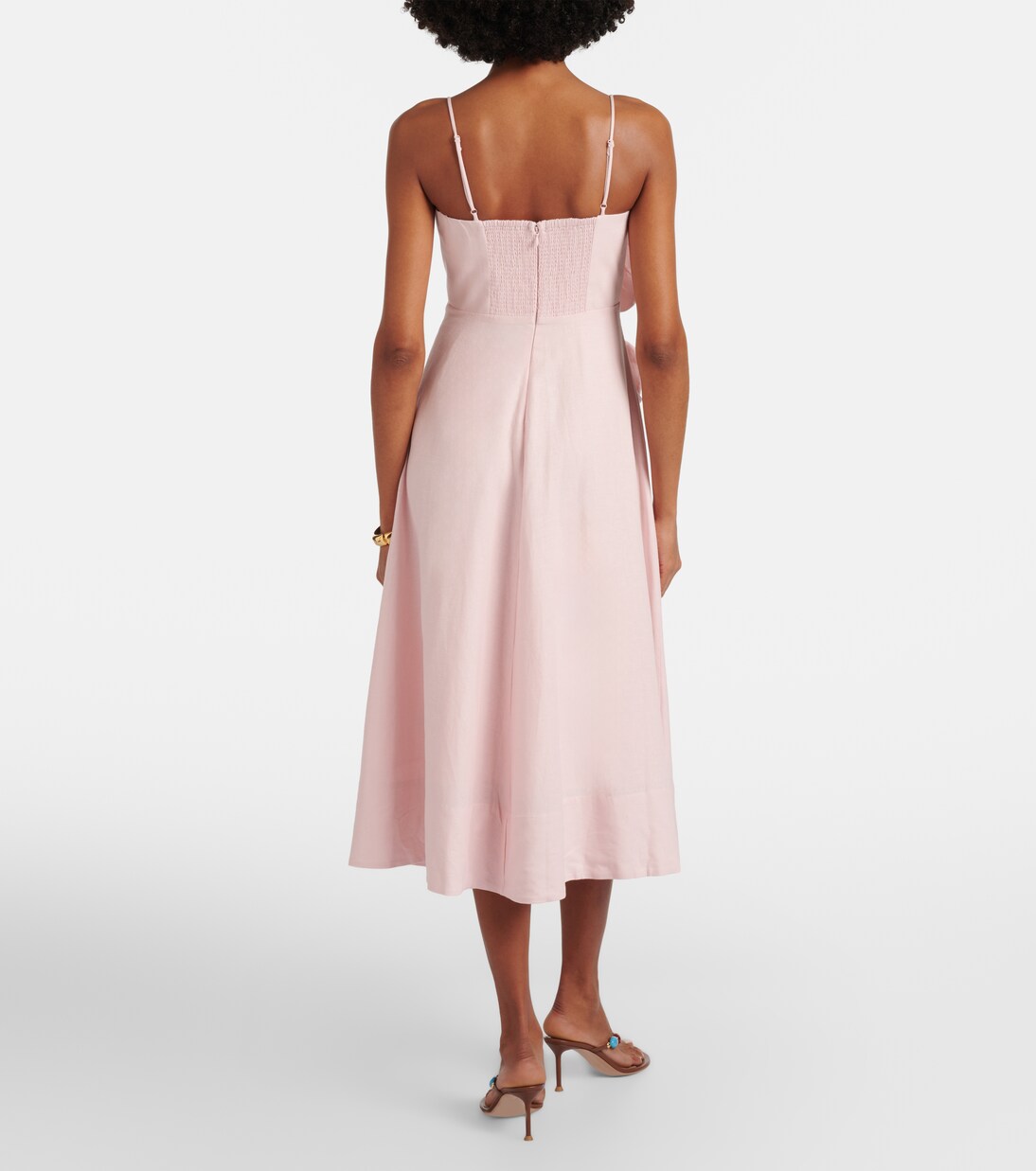 Vestido midi en mezcla de lino con apliques florales | Farm Rio