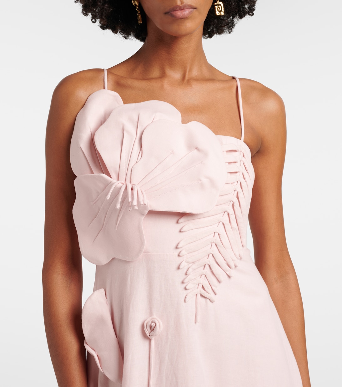 Vestido midi en mezcla de lino con apliques florales | Farm Rio