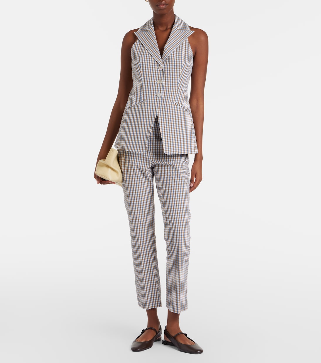 Gingham seersucker cropped slim pants | Veronica Beard