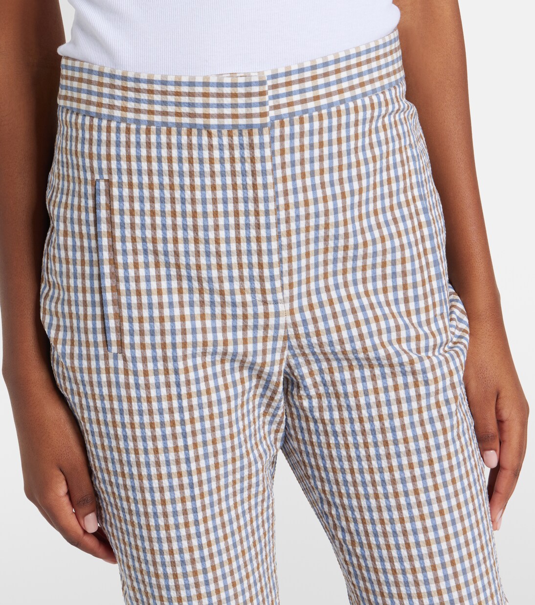 Gingham seersucker cropped slim pants | Veronica Beard