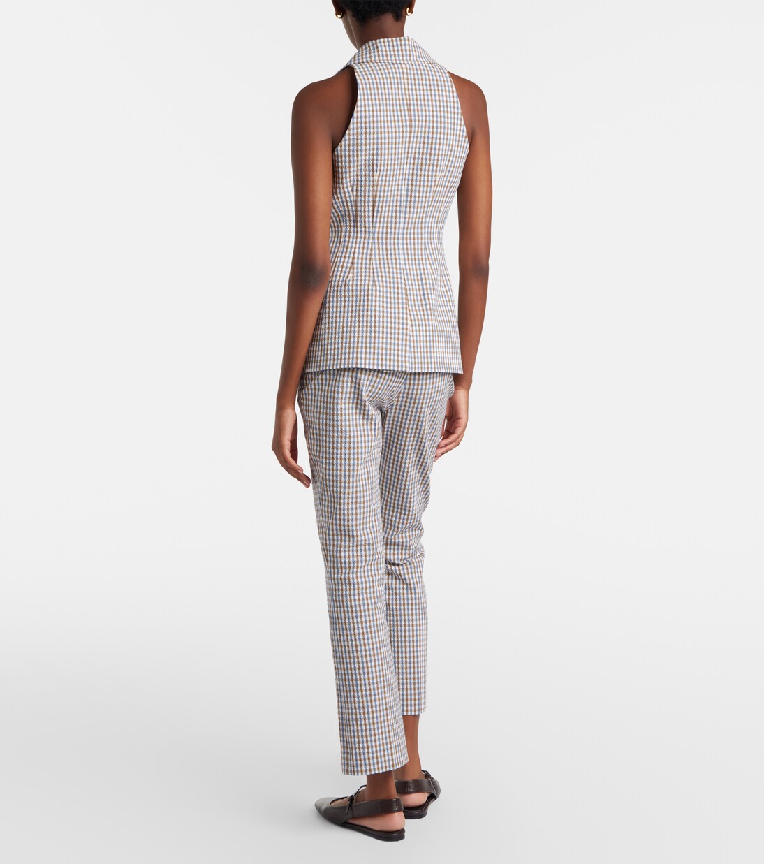 Gingham seersucker cropped slim pants | Veronica Beard