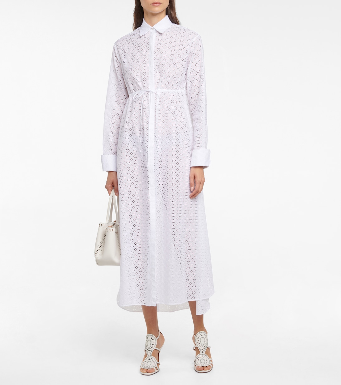 Robe midi en coton à broderies anglaises | Alaïa