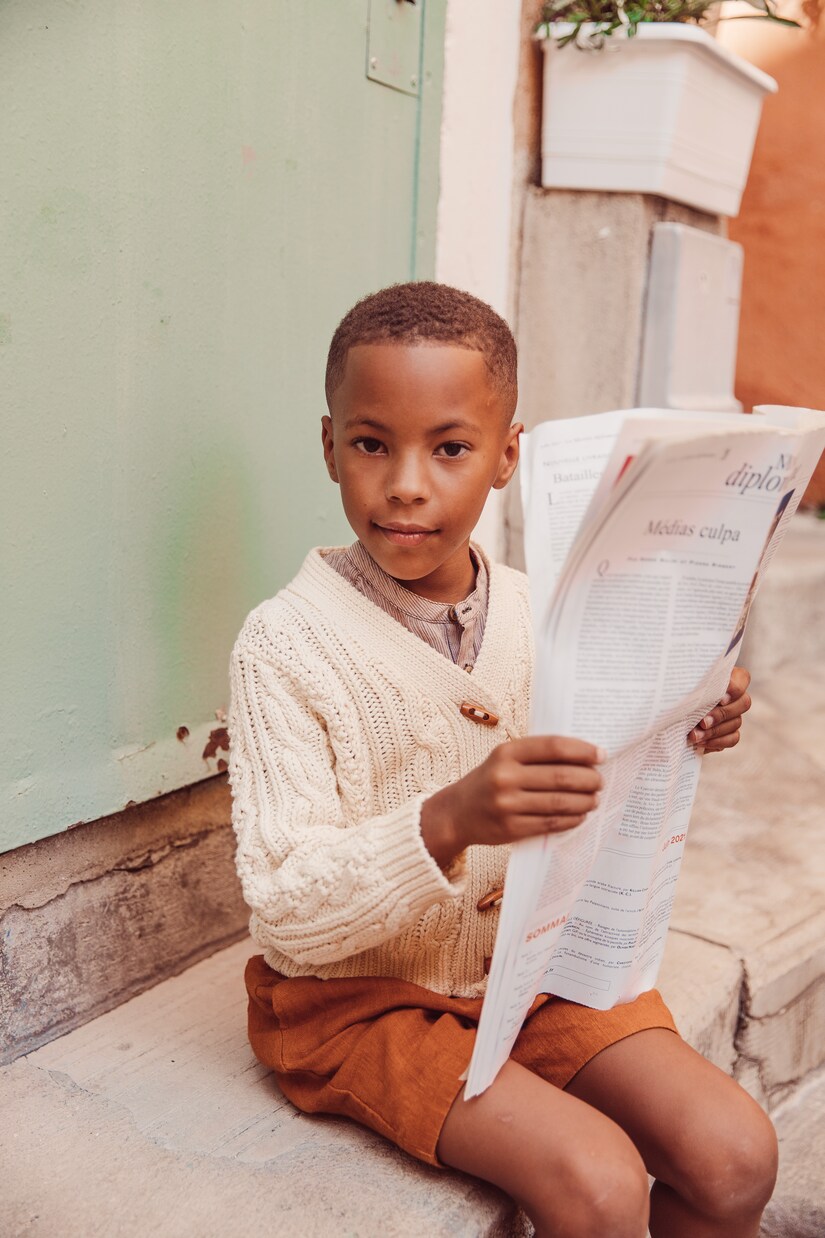 Kamel cotton cable-knit cardigan | Louise Misha