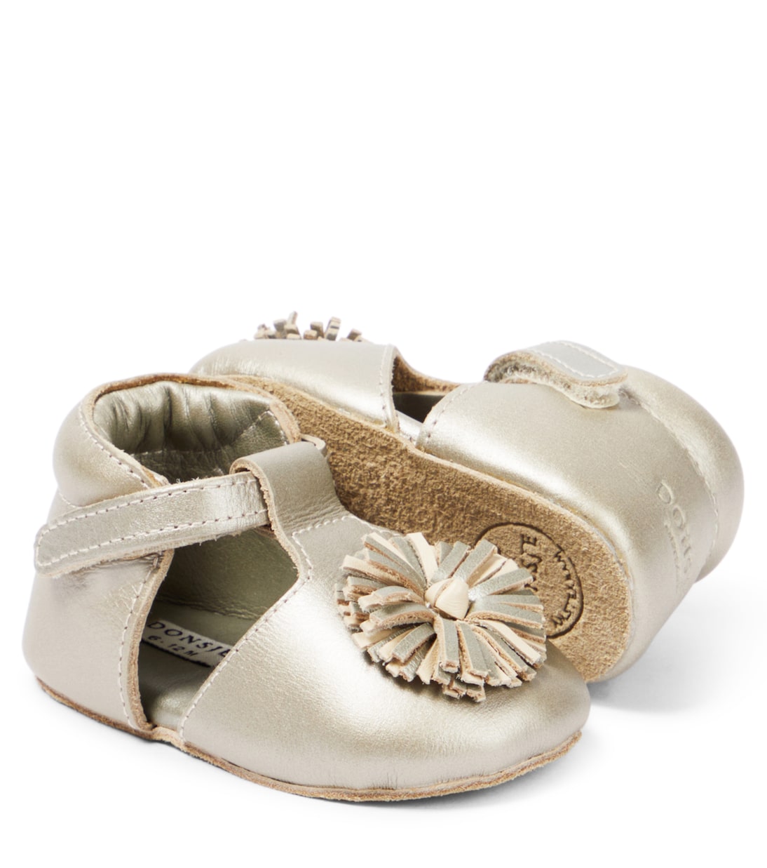 Baby Schuhe Poms aus Metallic-Leder | Donsje