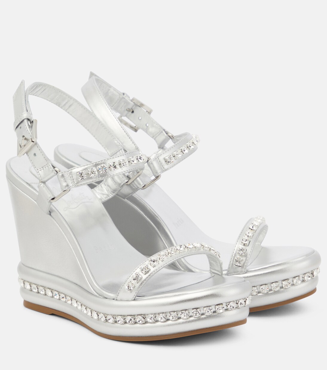 Pyrastrass metallic leather wedge sandals | Christian Louboutin
