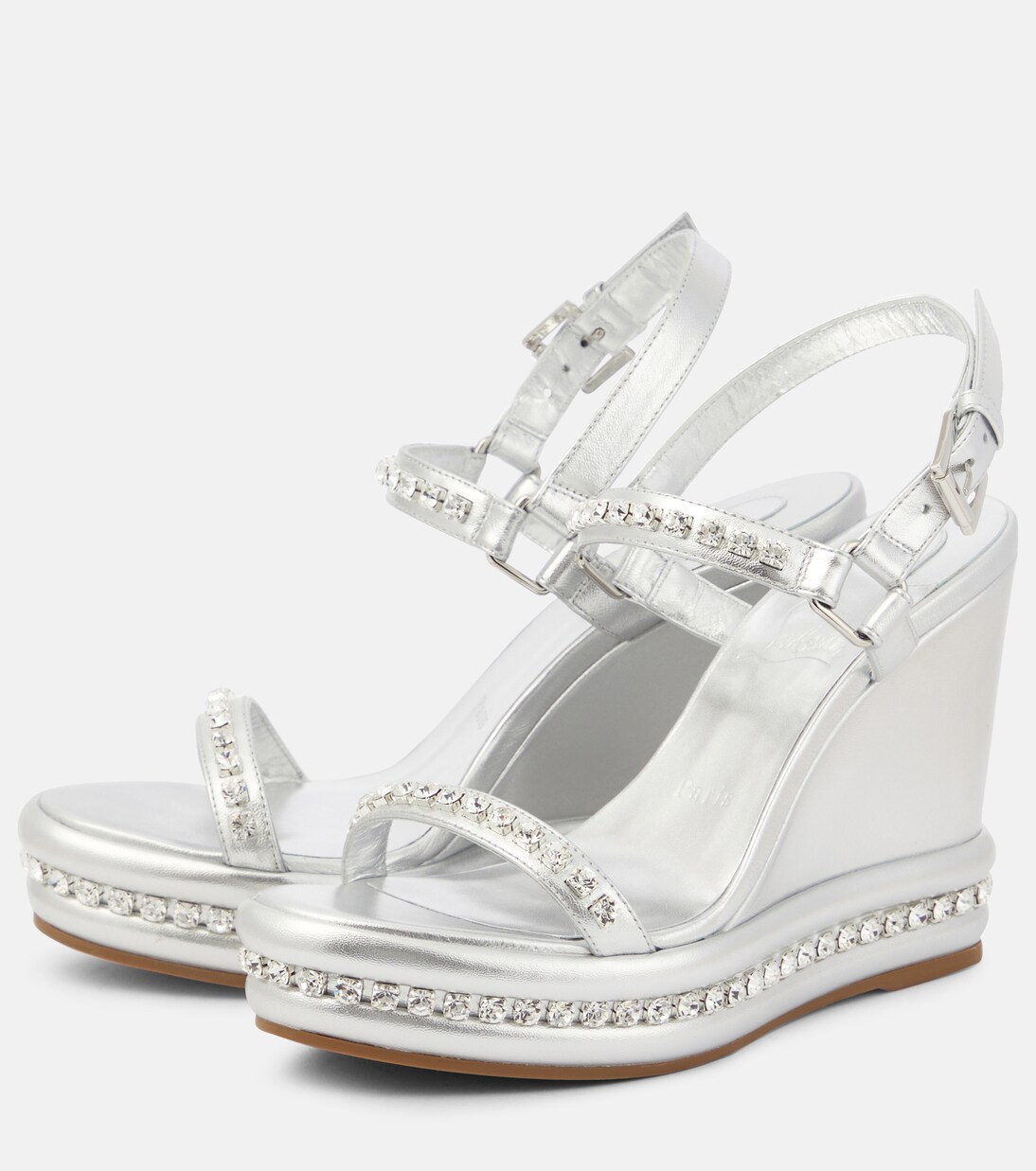 Pyrastrass metallic leather wedge sandals | Christian Louboutin