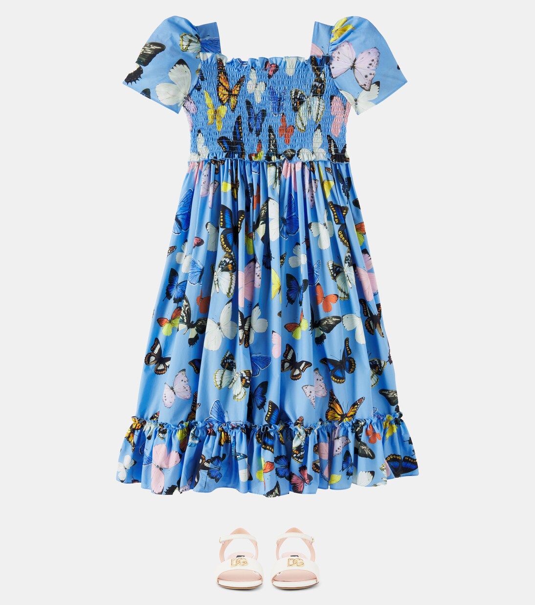 Printed shirred cotton poplin dress | Dolce&Gabbana Kids