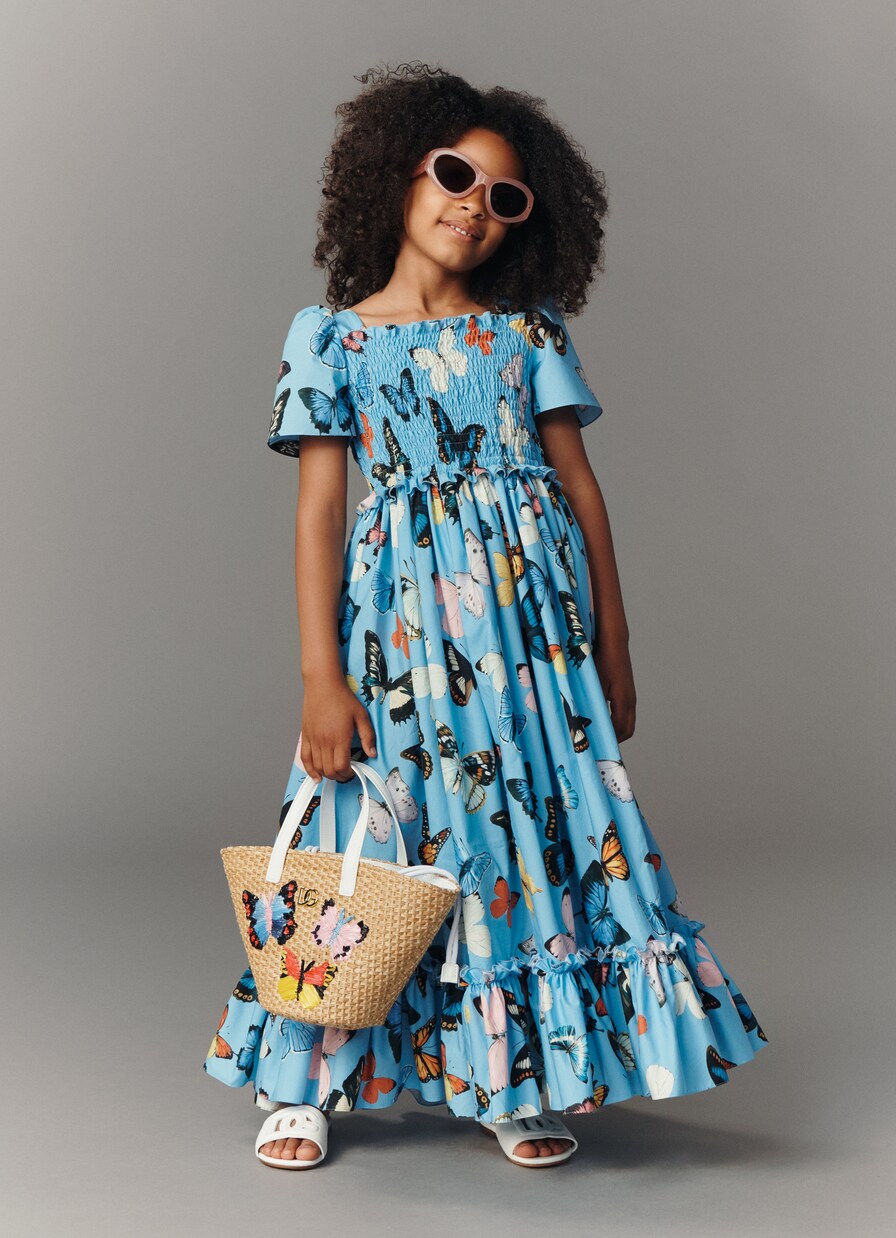 Printed shirred cotton poplin dress | Dolce&Gabbana Kids