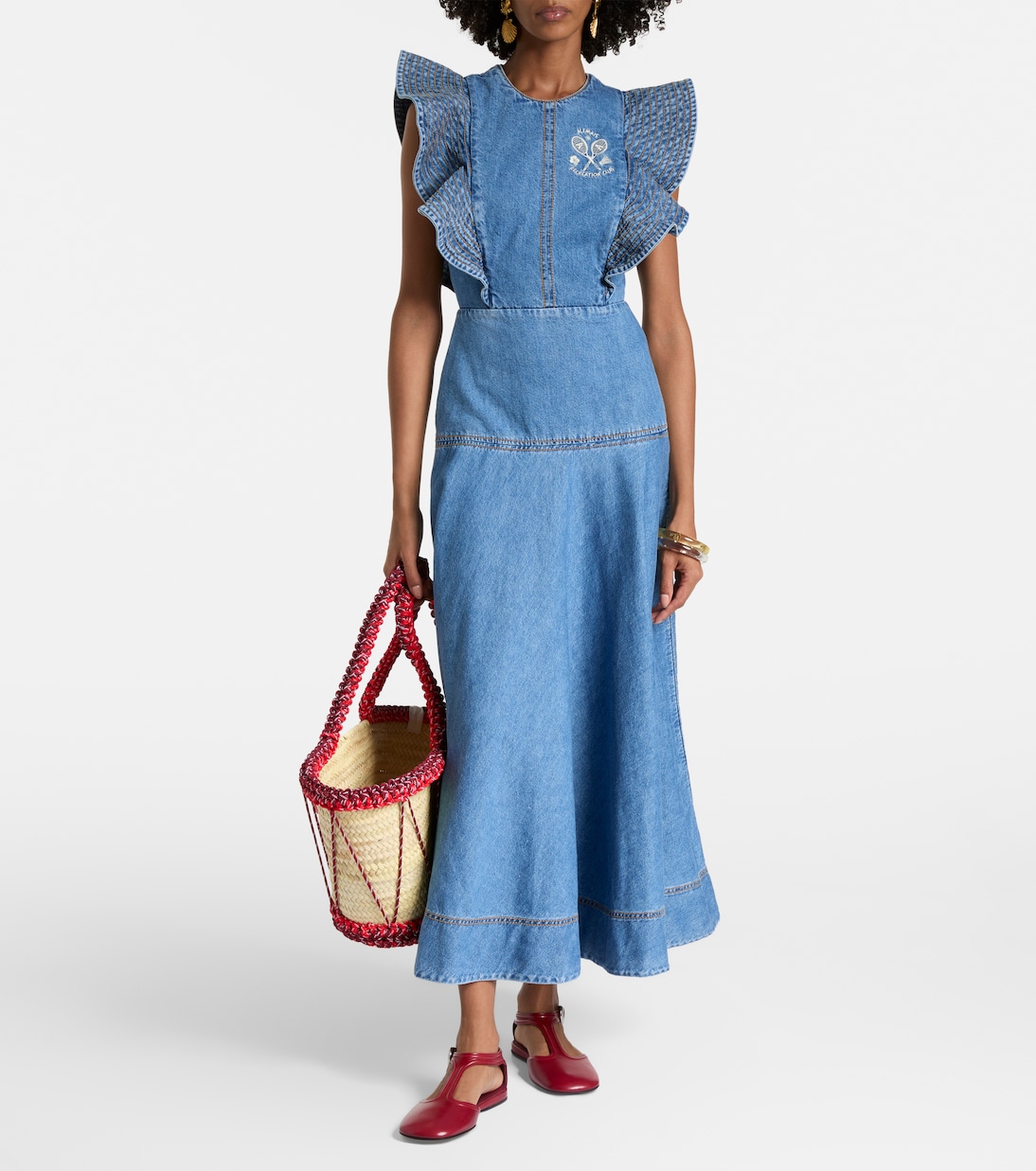 Stephi ruffled denim maxi dress | Alémais