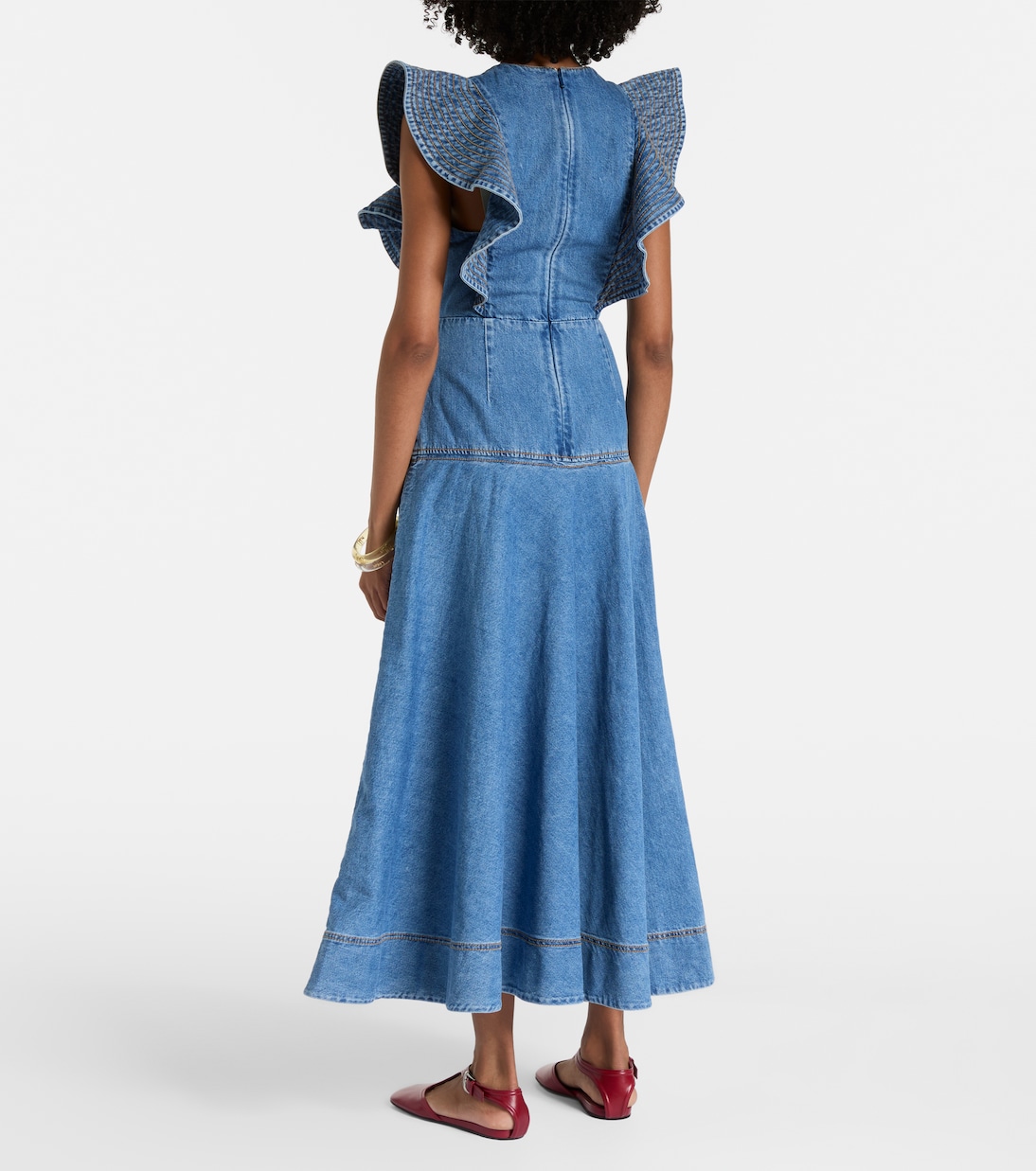 Stephi ruffled denim maxi dress | Alémais