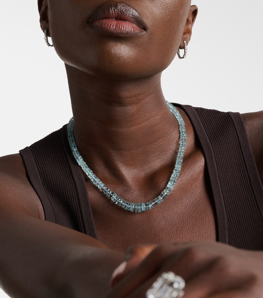 18k white gold necklace with aquamarines  | Ileana Makri