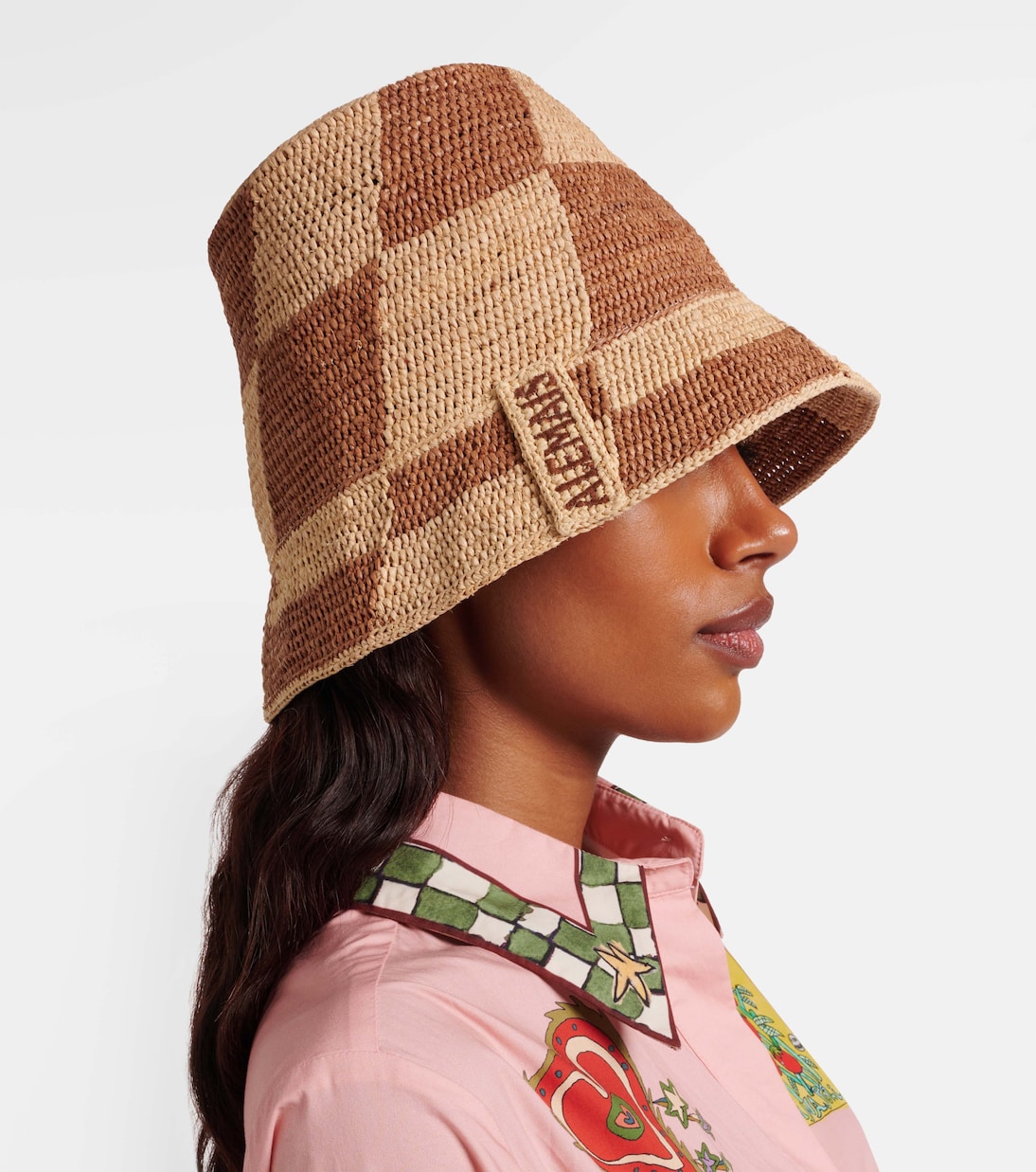 Checked raffia bucket hat | Alémais