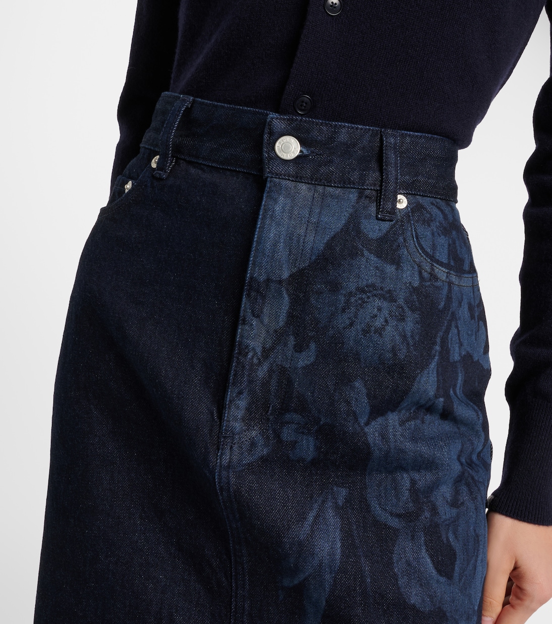 Gonna midi svasata in denim con stampa floreale | Erdem