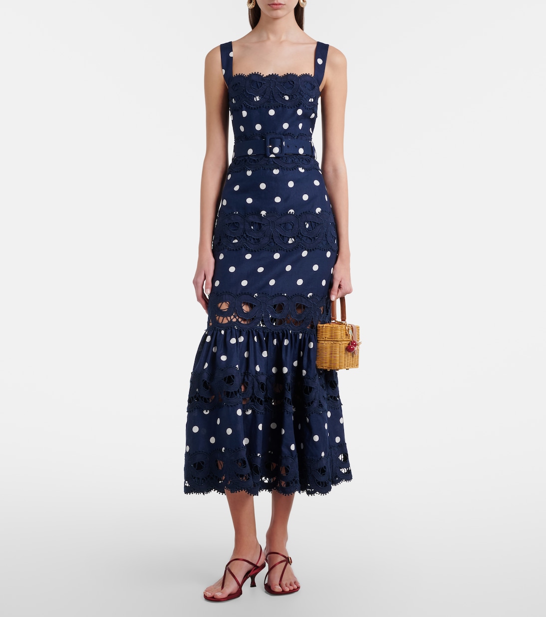 Polka-dot linen and cotton midi dress | Self-Portrait