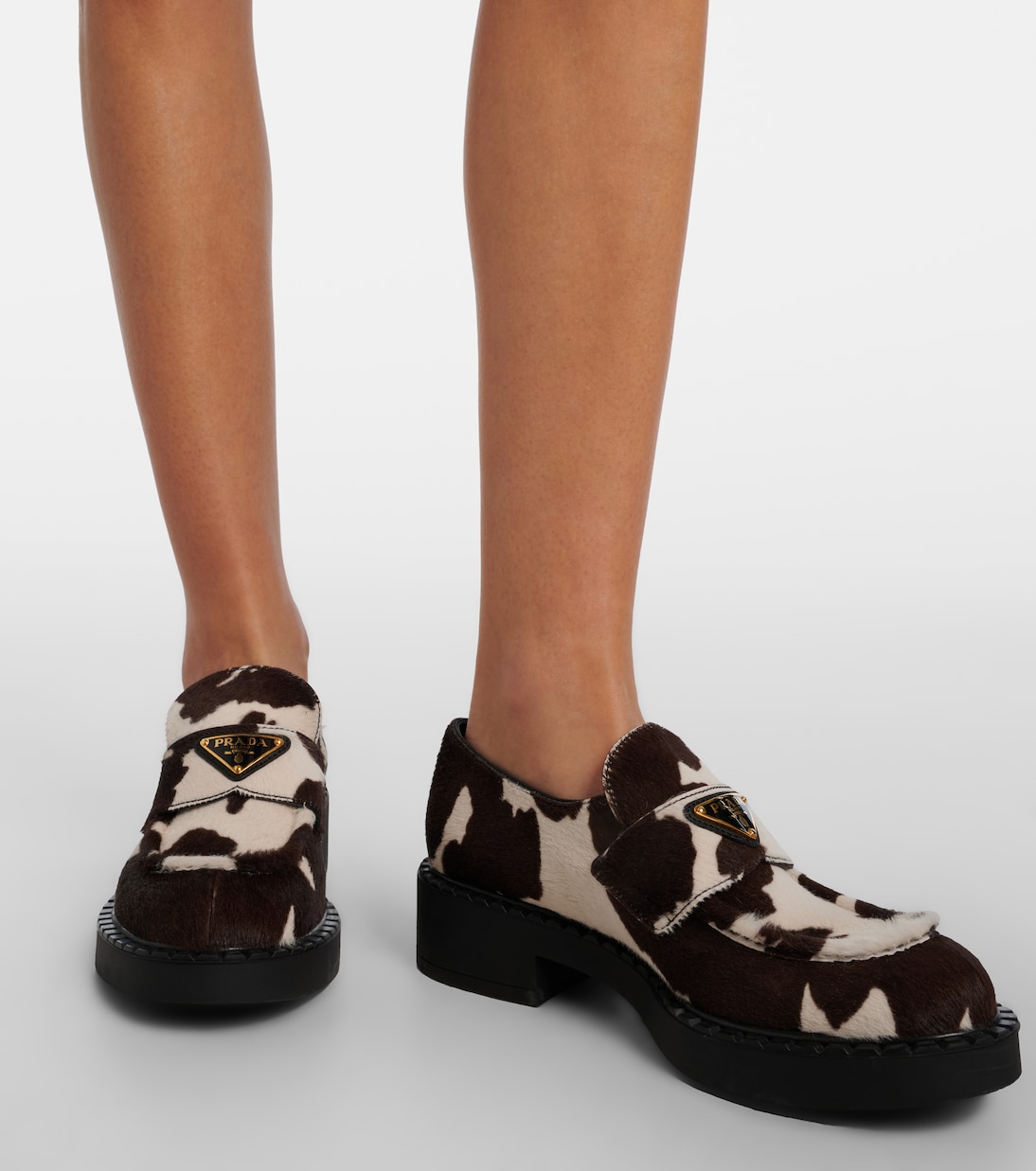 Mocasines Chocolate de pelo de becerro estampados | Prada
