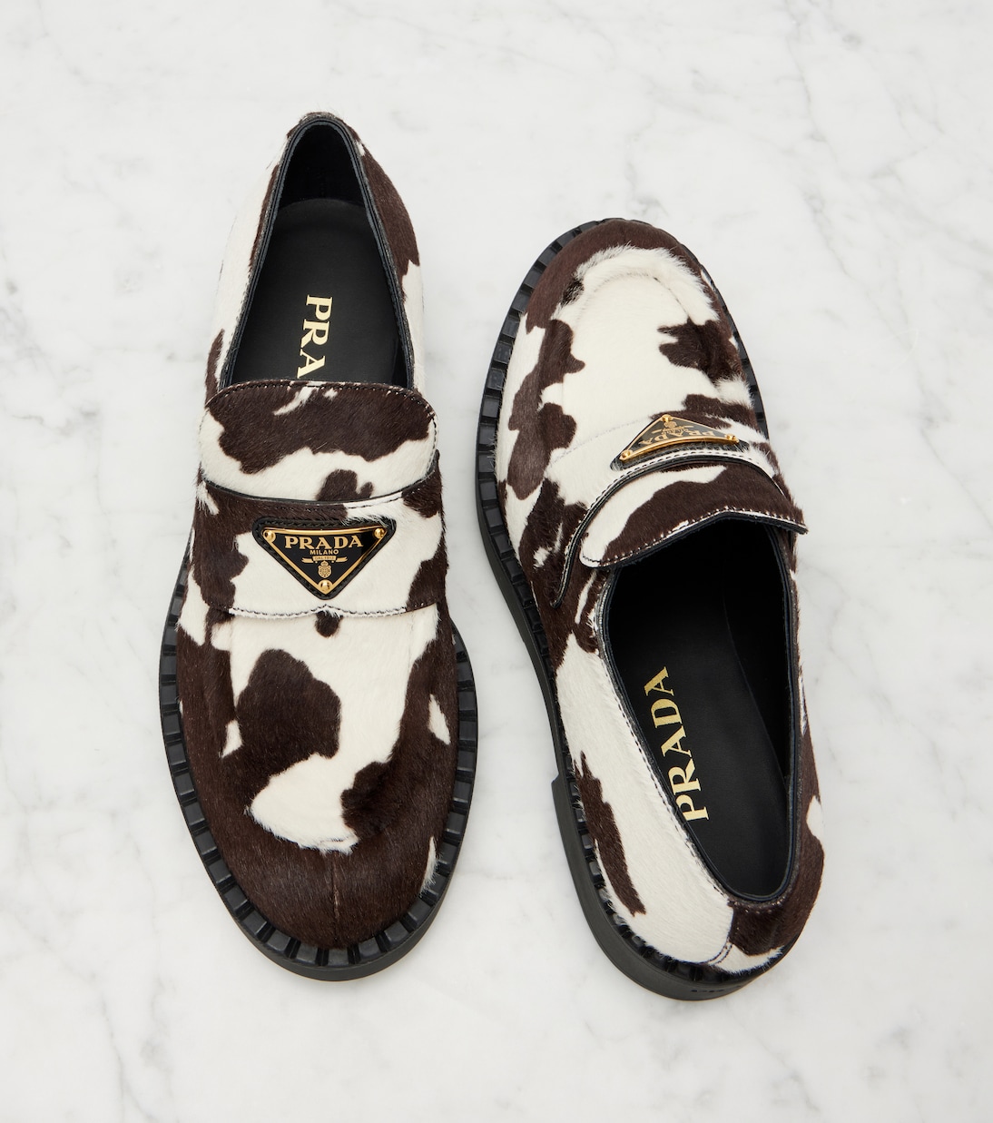 Mocasines Chocolate de pelo de becerro estampados | Prada