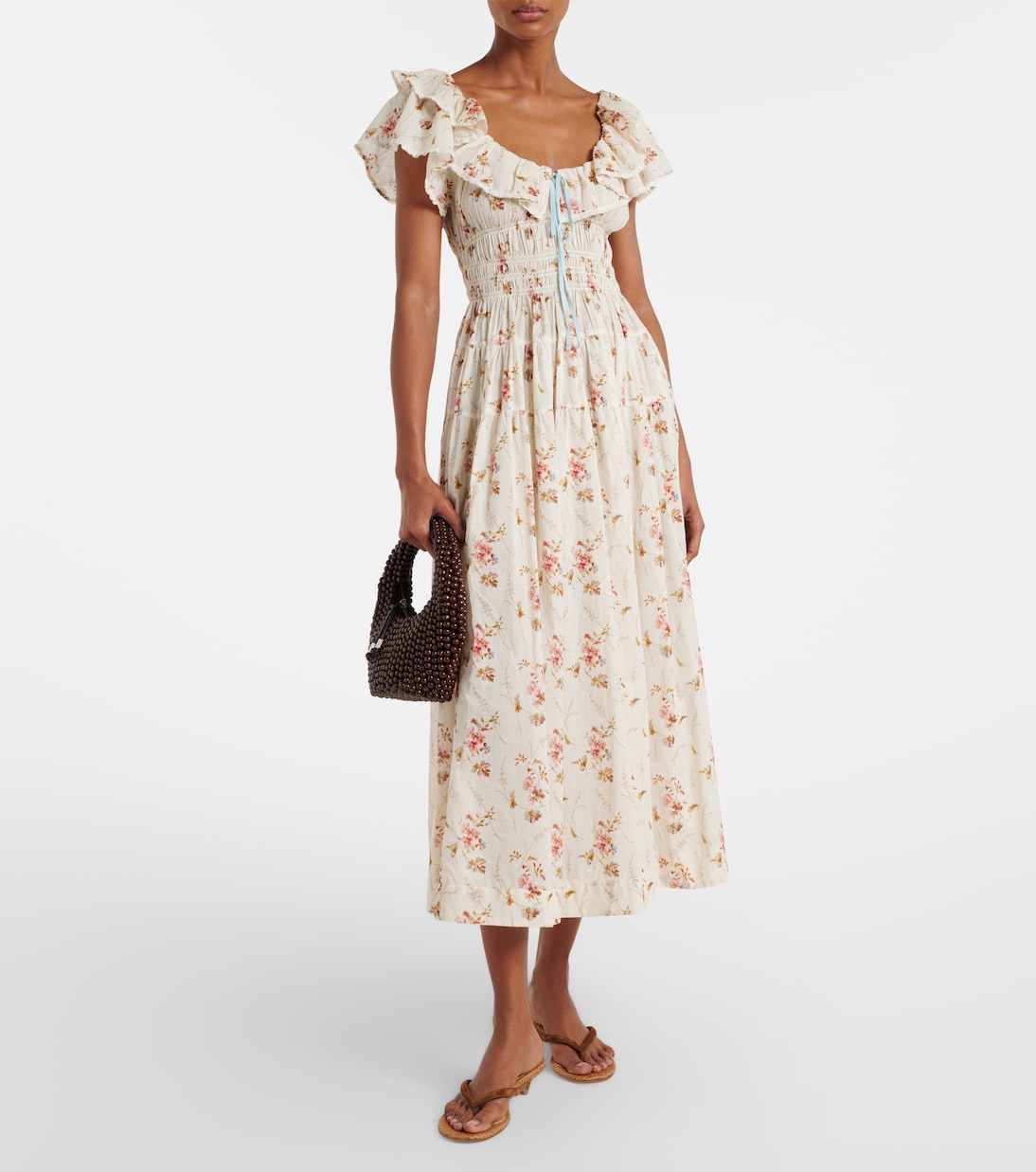 Robe midi Illiana en coton à motif floral | Dôen
