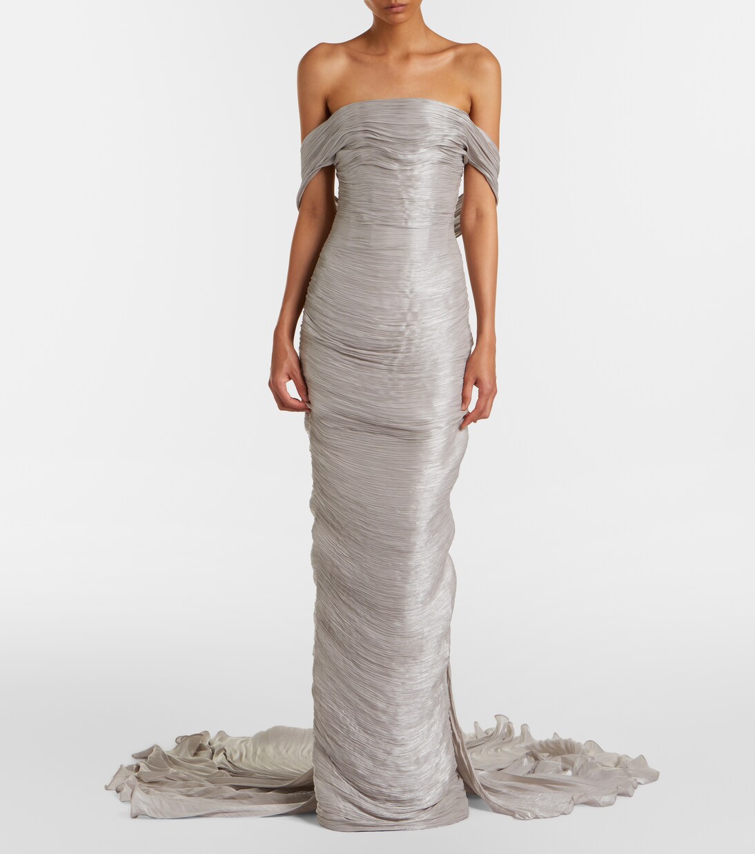 Off-shoulder pleated bustier gown | Marmar Halim
