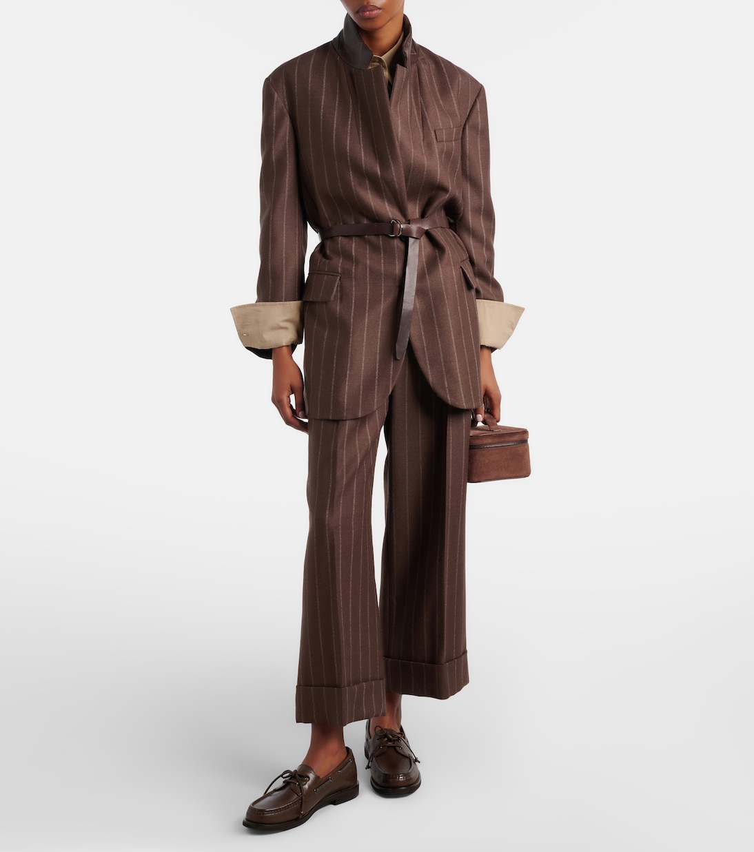 Chalk stripe wool cropped flared pants | Brunello Cucinelli