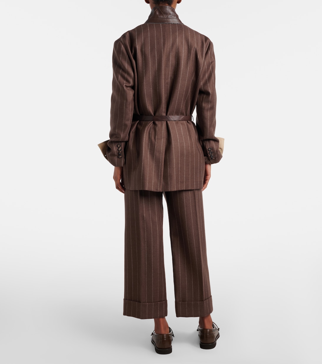 Chalk stripe wool cropped flared pants | Brunello Cucinelli