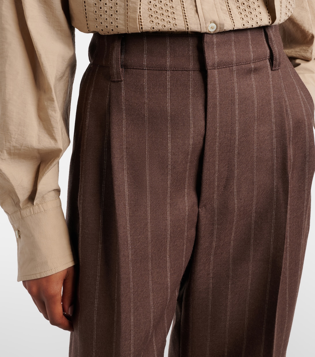 Chalk stripe wool cropped flared pants | Brunello Cucinelli