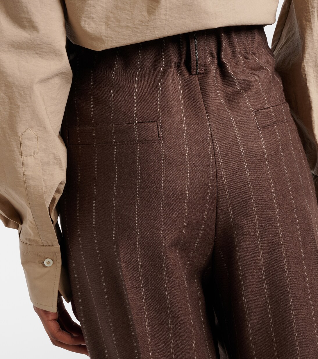 Chalk stripe wool cropped flared pants | Brunello Cucinelli
