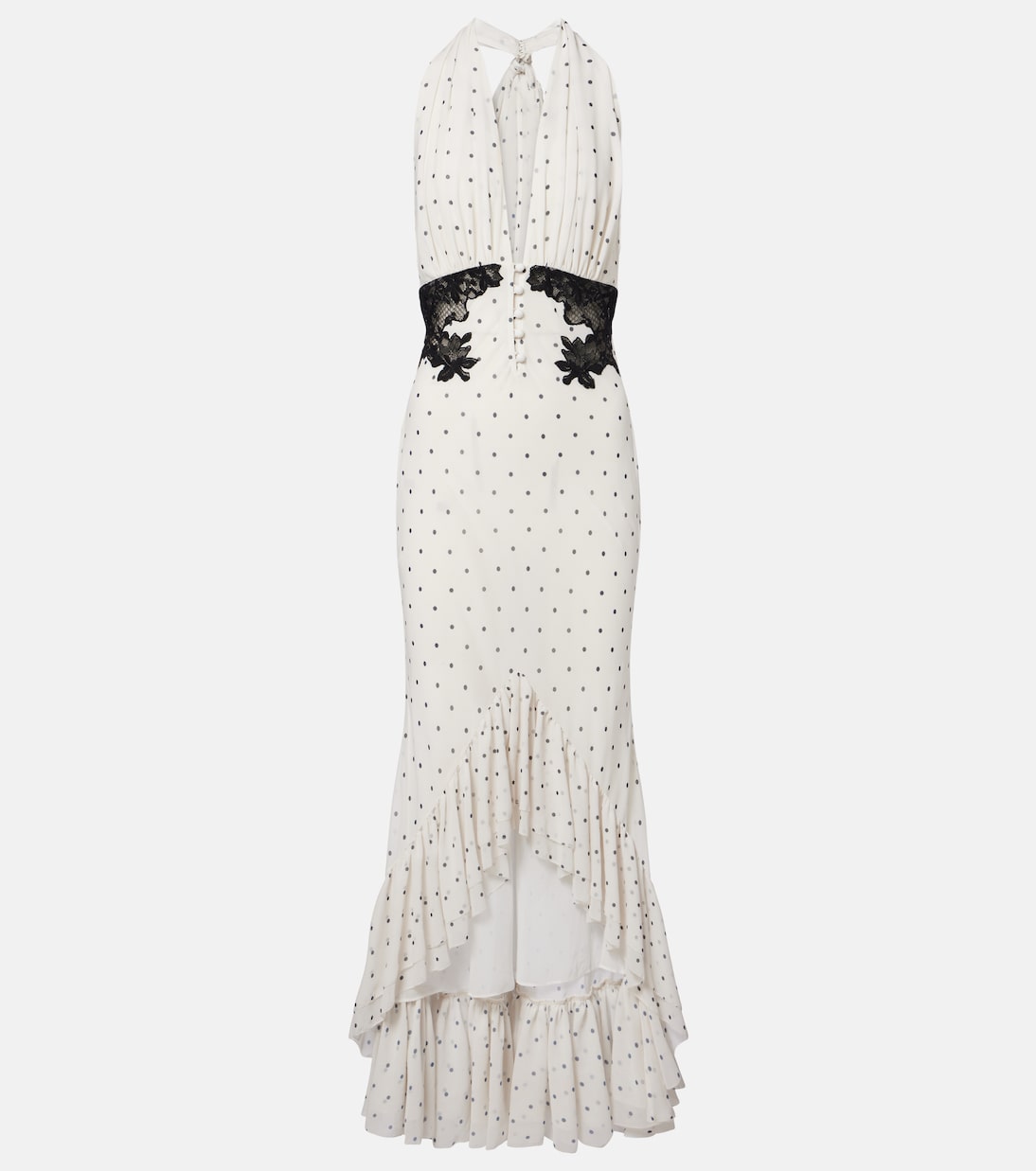 Lace-trimmed polka-dot maxi dress | Self-Portrait